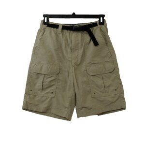 Croft & Barrow Cargo Belt Shorts Small Beige Flat Front Hiking Outdoor Pockets